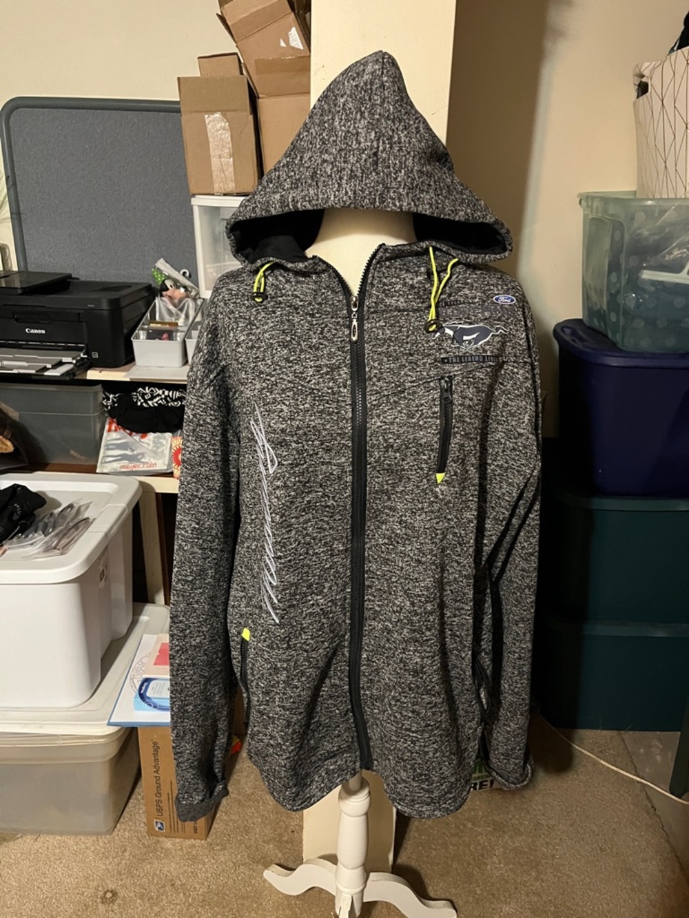 Ford Grey Hooded Zip Jacket with Neon Yellow Accents
